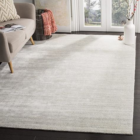 Safavieh Mirage Collection MIR550E Handmade Viscose Area Rug, 8' x 10', Silver Solid Area Rugs, Viscose Rug, Rug Size Guide, Silver Rug, Silver Area Rug, Handmade Modern, Beachcrest Home, Rug Shapes, White Area Rug