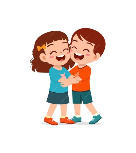 Premium Vector | Little kid hug best friend and feel happy Hug Cartoon, Hugging Drawing, Kids Hugging, Hug Illustration, People Hugging, Friends Hugging, Student Cartoon, Book Illustration Art, Feel Happy