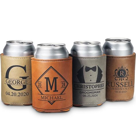 PRICES MAY VARY. PERSONALIZED TOUCH FOR YOUR WEDDING PARTY: Elevate your wedding gift with these customized imitation PU leather can coolers. Personalize with names, initials, dates, and roles for a memorable keepsake. FOR THE LOVE OF BEER: Specially designed for groomsmen beer enthusiasts, these personalized can coolers fit a standard 12-ounce can perfectly, ensuring your groomsmen's favorite brews stay chilled throughout the celebration. SOPHISTICATION MEETS DURABILITY: Crafted from premium im Gifts For Groomsmen On Wedding Day, Groomsmen Wedding Day Gifts, Man Of Honor Gift Ideas, Groomsmen Koozie Ideas, Groomsmen Gifts Ideas, Best Man Gift Ideas, Groomsmen Koozies Proposal, Groomsmen Gift Ideas, Groomsmen Tumblers