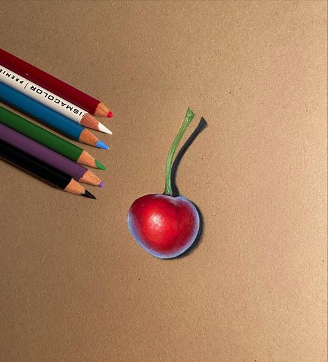 A bright red cherry drawing on tan paper Realistic Pencil Drawings, Cherry Color, Realistic Drawing, Color Pencil, Color Pencil Drawing, Realistic Drawings, Art Block, Pencil Drawing, Drawing Ideas