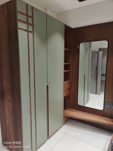 Green Wardrobe Design Bedroom, Green Wardrobe Bedroom, 3 Sliding Door Wardrobe Design, Sliding Door Wardrobe Designs, Bedroom Wardrobe Design, Small House Interior, Small House Interior Design, Wardrobe Designs, Wooden Wardrobe