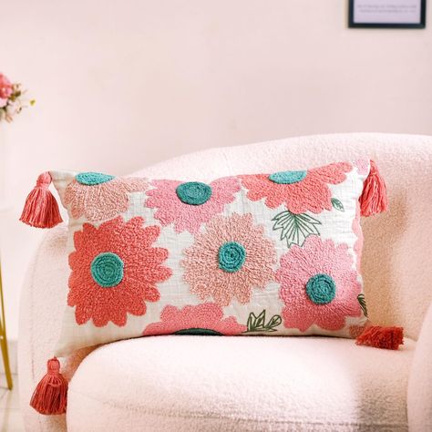 Explore floral elegance with our soft and breathable cushion covers. 🌸🌼😍 Why step outside your comfort zone when you can step right into it with your cushions? 🤭 Products included: 1. Spring Saga Embroidered Cushion Cover 20x14 Inch 2. Pink Lumbar Throw Cushion Cover With Tassels 20x12 Inch 3. Aqua Embroidered Cushion Cover Multicolour 16x16 Inch 4. Decorative Tufted Springtime Cushion Cover 16x16 Inch 5. Red Cushion Cover With Floral Embroidery 16x16 Inch 6. Ribbon And Punch Needle Embroi... Nidle Punch, Red Cushion Covers, Red Cushion, Chinese Art Painting, Couch Cushion Covers, Couch Cushion, Needle Embroidery, Punch Needle Embroidery, Embroidered Cushions