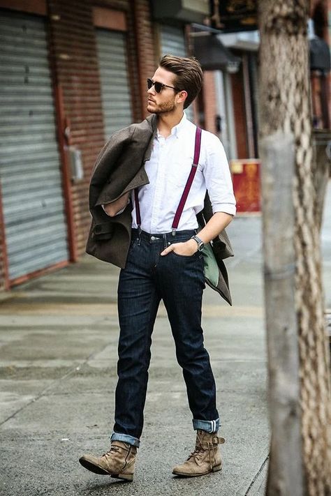 First Date suspenders 2 Braces Menswear, Suspenders With Jeans, How To Wear Suspenders, Outfit Herren, Suspenders Fashion, Americana Vintage, Mens Fashion Casual Winter, Mens Fashion Blazer, Mens Fashion Business