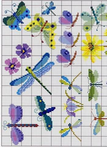 Dragonfly Cross Stitch, Butterfly Cross Stitch Pattern, Butterfly Cross Stitch, Pola Kristik, Cross Stitch Bird, Mini Cross Stitch, Pola Sulam, Cross Stitch Borders, Flowers And Butterflies