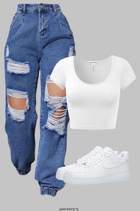 Trendy Outfits For Teens, Cute Everyday Outfits, Cute Fits, Cute Casual Outfits, Outfits For Teens, School Outfits, Simple Outfits, Ripped Jeans, Everyday Outfits