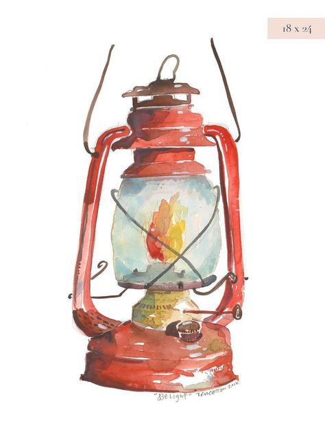 Lantern Illustration, Light Watercolor, Lantern Art, Watercolor Fine Art, Drawing Things, Lighthouse Painting, Camping Lantern, Painting Lamps, Red Lantern