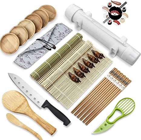 26 PCS Sushi Making Kit,Diy All In One Sushi Bazooka Maker with Bamboo Sushi Mat,Bamboo Chopsticks,Spreader, Sushi Knife,Cotton Bag,Sushi Roller Machine,Sauce Dish Sushi Bazooka, Sushi Roller, Sushi Making Kit, Sushi Knife, Make Your Own Sushi, Sushi Kit, Sushi Mat, Sushi Plates, Sushi Master