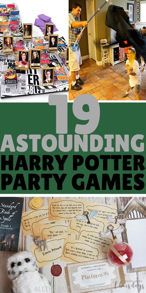 HARRY POTTER PARTY GAMES for kids, teen, adult birthdays for boys and girls, Halloween, baby shower, wedding, and other festive fun. DIY activities, crafts and ideas for indoor or outdoor fun at your party. With Hogwarts classes like Divination, Herbology, Potions, Defense against the Dark Arts. Bingo, trivia quizzes, Guess Who board game, minute to win it, scavenger hunt, and more! Free printables too! These easy, creative, funny games to play are sure to be a hit for party guests! #harrypotter Guess Who Board Game, Harry Potter Motto Party, Harry Potter Weihnachten, Baby Harry Potter, Baby Shower Ideas For Girls Themes, Harry Potter Party Games, Hogwarts Classes, Harry Potter Activities, Harry Potter Party Decorations