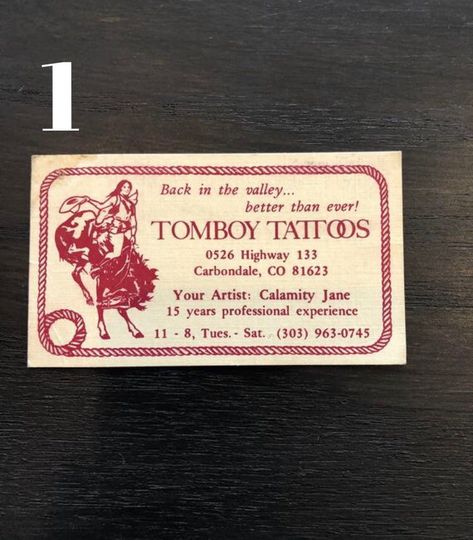 Tattoo Buissnes Card Ideas, Vintage Tattoo Business Cards, Artsy Business Cards, Aesthetic Business Cards, Tomboy Tattoo, Vintage Tomboy, Tattoo Artist Business Cards, Vintage Business Card Design, Shop Business Card