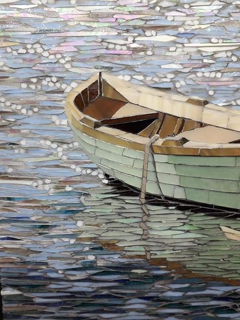 Mosaic River Scene, Sailboat Mosaic, Mosaic Sailboat, Mosaic Artwork Ideas, Landscape Mosaic, Mosaic Tray, Modern Mosaic, Roman Mosaic, Mosaic Madness