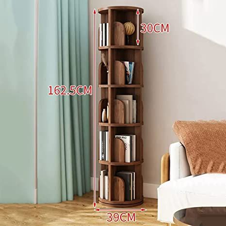 Small Bookshelf For Bedroom, Books Corner Ideas, Rotating Book Shelf, Corner Shelf Design Living Room, Diy Rotating Bookshelf, Swivel Bookshelf, Book Shelf Ideas Living Room, Book Stand Ideas, Small Library Room Ideas