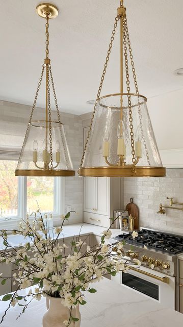 Michelle Riley | Design & DIY on Instagram: "Get this designer look for a fraction of the price! I can’t believe I found an almost identical look for less option for my pendant lights! Comment SHOP for the link to my designer pendants and the look for less pendants!" Pendant Above Kitchen Sink, Kitchen Pendants Lights Over Island, Kitchen Pendant Lights Over Island, Kitchen Village, Edison Bulb Pendant Light, Designer Pendants, Above Kitchen Sink, Lights Over Island, Cherry Leaf