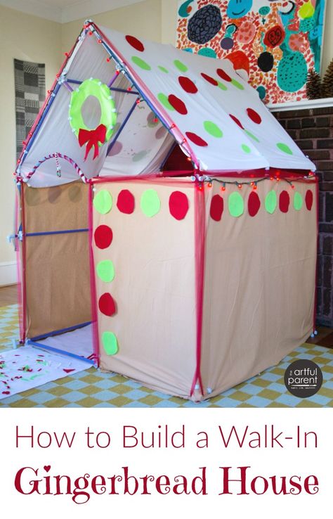 How to build a walk in gingerbread house for kids from a Fort Magic kit! Love the ideas and inspiration to make your own Christmas fort. Crazy Forts Ideas, Christmas Fort Ideas, Forts Ideas, Gingerbread House For Kids, Christmas Fort, Kindergarten Gingerbread, Crazy Forts, Homeschool Themes, Diy Fort