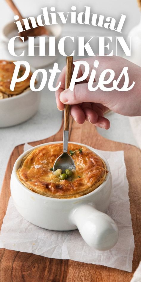 Individual Chicken Pot Pie Recipe Puff Pastry, Chicken Pot Pie Individual Easy, Individual Turkey Pot Pies, Individual Chicken Pot Pies Puff Pastry, Individual Pot Pies Chicken, Chicken Pot Pie Recipe Oven, Chicken Pot Pie Individual, Individual Chicken Pot Pie Recipe, Small Chicken Pot Pies