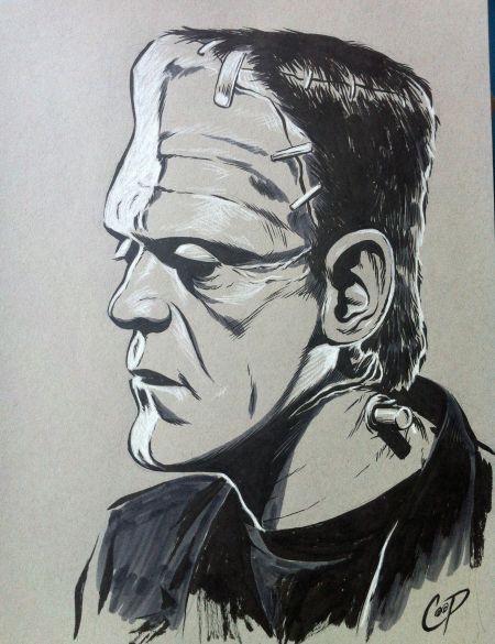 Universal Monsters Art, Frankenstein Tattoo, Tone Paper, Art Chicano, Monster Sketch, Frankenstein Art, Elephant Artwork, Monster Artwork, Horror Drawing