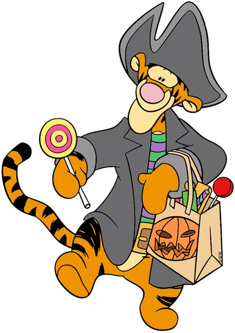 clip art of Tigger as  a pirate trick-or-treating on Halloween #tigger, #halloween Disney Halloween Images, Disney Halloween Characters, Disney Halloween Art, Halloween Disney Characters, Wallpaper Tigre, Halloween Cartoon Characters, Tigger Halloween, Pirate Pumpkin, Disney Characters Halloween