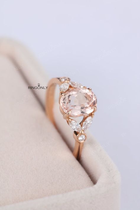 Morganite Engagement Ring Oval, Rose Gold Engagement Ring Vintage, Deco Rose, Leaf Engagement Ring, Unique Diamond Engagement Rings, Engagement Ring Rose Gold, Gold Diamond Engagement Rings, Antique Diamond Rings, Black Diamond Ring Engagement