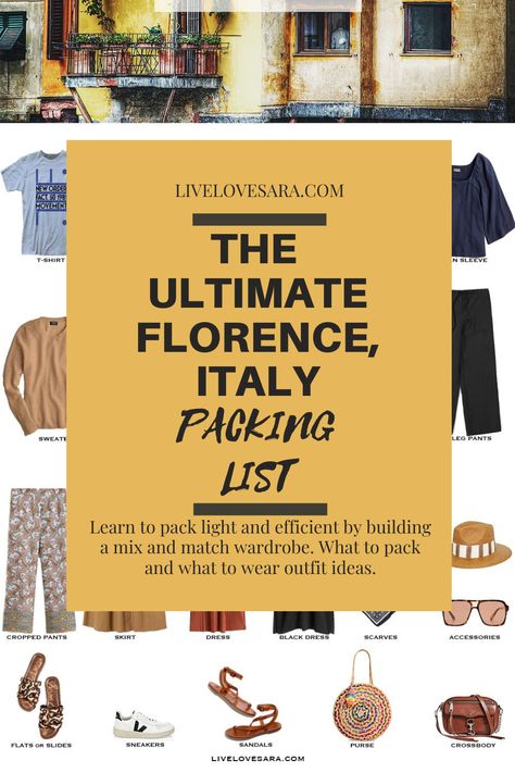 What To Pack For Florence Italy, Italy Packing List Spring, Florence Summer Outfits, Packing List Italy, Travel Wardrobe Summer, Italy Outfit Ideas, Spring Packing List, Pack For 10 Days, Italy In March