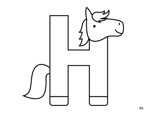 Printable-Uppercase-Letter-H-Coloring-Page-6 Letter H Horse Craft, H Is For Horse Craft, H Letter Craft, Letter H Crafts For Preschoolers Free Printable, H Is For Craft, H Is For, Letter H Preschool Activities, Letter H Worksheets Preschool, Letter H Crafts For Preschoolers