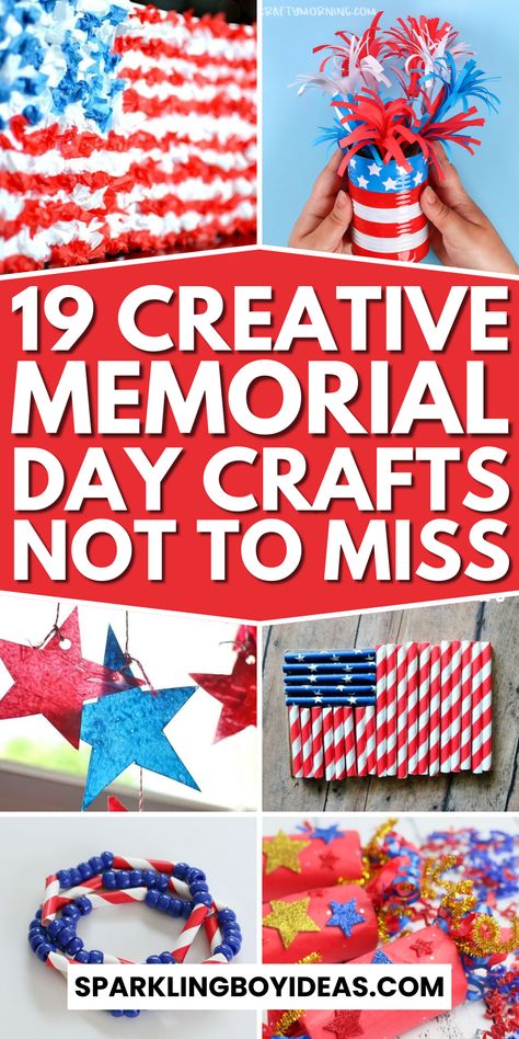 Memorial Day crafts are the perfect way to honor and celebrate. Dive into our DIY Memorial Day decorations, patriotic crafts for kids, and American flag crafts. Create heartfelt Memorial Day wreaths or arrange patriotic flower arrangements to show your pride. From red, white, and blue decorations to patriotic mason jar ideas and handprint American flag art, we've them all. Celebrate freedom with stars and stripes crafts, patriotic pinwheels, and Memorial Day centerpieces on a budget. Memorial Day Ideas For Kids, Memorial Day Kids Crafts, Stars And Stripes Crafts, Easy Memorial Day Crafts, Memorial Day Crafts For Kids, July Crafts For Adults, Patriotic Flower Arrangements, Memorial Projects, Patriotic Crafts For Kids