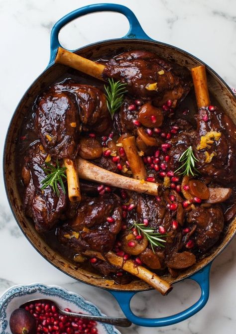 Braised Lamb Shanks with Winter Fruits - Simple Bites Lamb For Thanksgiving, Lamb Thanksgiving Recipes, Holiday Lamb Recipes, Italian Winter Food, Christmas Lamb Dinner, Florida Thanksgiving, Taverns Recipe, Iftar Ideas, Tavern Food