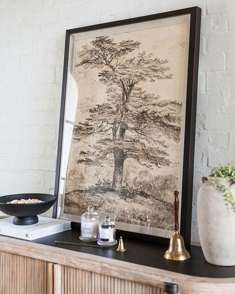 A Dreamy Entry with Warm Fall Vibes – Becki Owens Blog Tree Rendering, Tree Render, Dreamy Space, Vintage Fall Decor, Dining Room Entryway, Organic Art, Tree Artwork, Black And White Tree, Vintage Tree