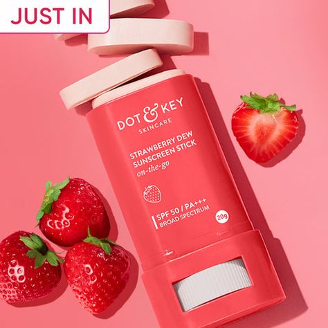 Dot & Key Strawberry sunscreen offers SPF 50 with a delicious twist. Infused with the essence of strawberries, this sunscreen shields skin from harmful rays while leaving a delightful fruity scent. Its non-greasy formula hydrates and protects, making sun care a sensorial delight for a vibrant, protected glow. Dot And Key, Cherry Lip Balm, Hydrating Face Wash, Strawberry Lip Balm, Strobe Cream, Retinol Eye Cream, Sunscreen Stick, Oil Free Moisturizers, Sunscreen Moisturizer