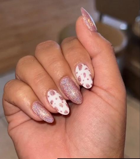 Pink glitter metallic holographic cow print summer nails Cowgirl Bachelorette Nails, Sparkly Western Nails, Cosmic Cowgirl Nails, Glitter Cow Nails, Cowgirl Theme Nails, Cowgirl Themed Nails, Cowgirl Disco Nails, Disco Cowboy Nails, Disco Theme Nails