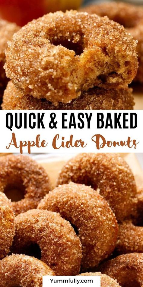 Experience the essence of fall with Baked Apple Cider Donuts. A reduced apple cider syrup makes these donuts deliciously moist and flavorful. They have a soft texture, crumbly coating, and a perfect amount of sweetness. No greasy mess is required! Apple Cider Doughnut Recipe, Ella Vegan, Cider Donuts Recipe, Apple Cider Donuts Recipe, Easy Baked Apples, Fried Apple, Apple Cider Donuts Baked, Donuts Donuts, Apple Donuts