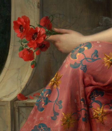 Emile Vernon, Girl with a poppy, approximately... Art Amour, Flowers For You, Aesthetic Look, Aesthetic Painting, + Core + Aesthetic, Classical Art, Poppy Flower, New Wall, Red Poppies