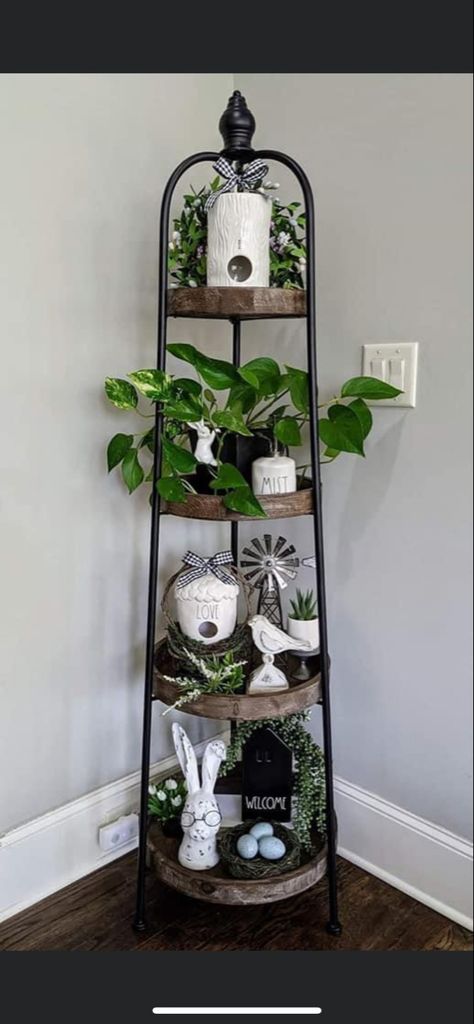 Hobby Lobby Shelf, Tiered Shelf, Driveway Lighting, Outdoor Deco, Corner Shelf, Farmhouse Decor Living Room, Room With Plants, Plant Shelves, Diy Vintage