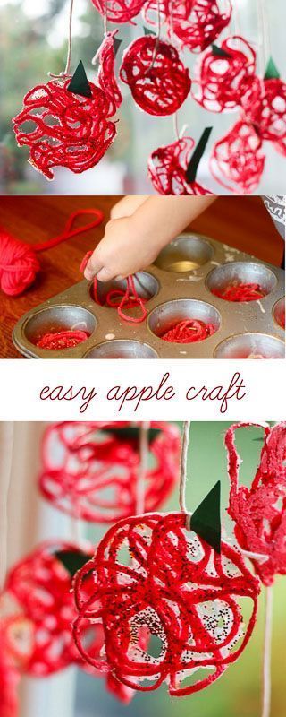 A yarn apple craft for kids to make in the fall Fall Art For Kids, Apple Craft For Kids, Preschool Apple Theme, Apple Crafts, September Themes, September Crafts, Apple Preschool, Apple Craft, Apple Activities