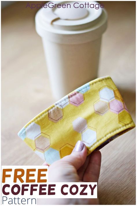 Diy Coffee Cup Sleeve, Diy Coffee Sleeve, Diy Coffee Cup, Cup Sleeve Pattern, Coffee Sleeve Pattern, Beginner Sewer, Sleeve Template, Coffee Cozy Pattern, Reusable Coffee Sleeve