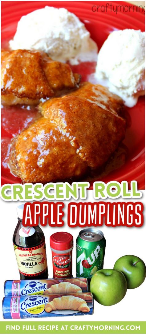 Crescent Roll Apple Dumplings- easy fall dessert idea to make. Crescent roll dough in a package! Easy Apple Croissant Dessert Crescent Rolls, Apple Dumplings With Crescent Rolls 7up, Sweet Potato Dumplings Crescent Rolls, Crescent Roll Apple Dumplings Sprite, Crescent Dough Sheet Recipes Desserts, Easy Apple Dumplings With Crescent Rolls, Apple Recipe With Crescent Rolls, Apple Turnovers With Crescent Rolls, Apple Crescent Roll Dessert