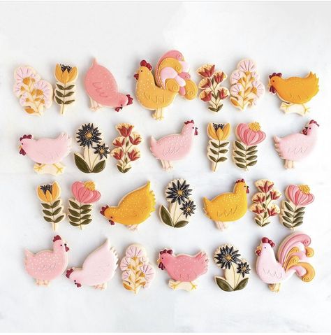 This Chick Is One Birthday, Chicken Cookies, Emma Claire, Farm Cookies, Industrial District, Chicken Crafts, Sugar Cookie Designs, Pretty Dessert, Fancy Cookies