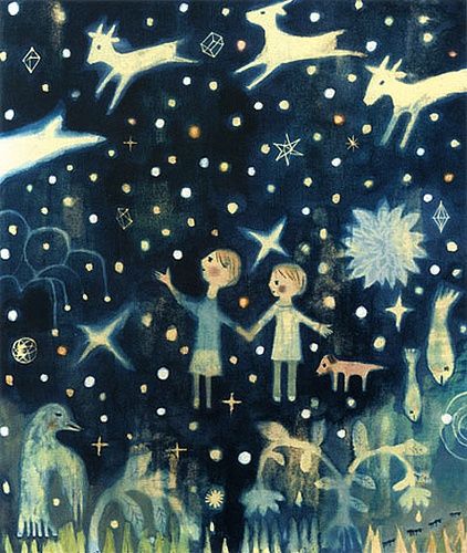 Hisanori Yoshida Magic Illustration, Dream Illustration, 동화 삽화, Kindred Spirit, Magical Night, Star Gazing, Illustration Photo, Kid Art, Illustration Style