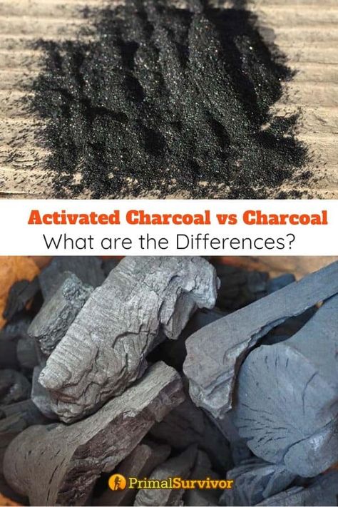 Here's the difference between charcoal and activated charcoal, how they are made, and whether you can use charcoal instead of activated charcoal. #activatedcharcoal #charcoal #differences #primalsurvivor Charcoal Uses Home, How To Make Charcoal, Diy Charcoal Bags For Odor, How To Make Activated Charcoal, What Is Activated Charcoal, Benefits Of Activated Charcoal, Diy Activated Charcoal, Diy Charcoal, Making Charcoal