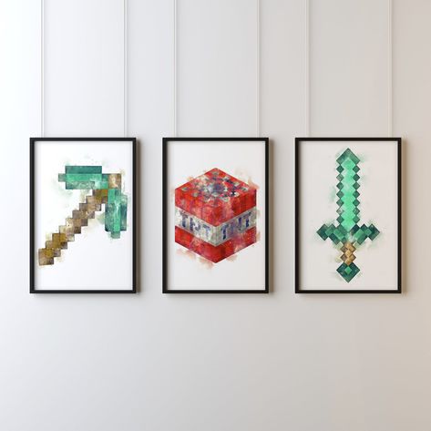 Minecraft Wall Art, Minecraft Character, Minecraft Wall, Lego Bedroom, Watercolor Cats, Watercolour Effect, Lettering Drawing, Superhero Wall, Home Minimal