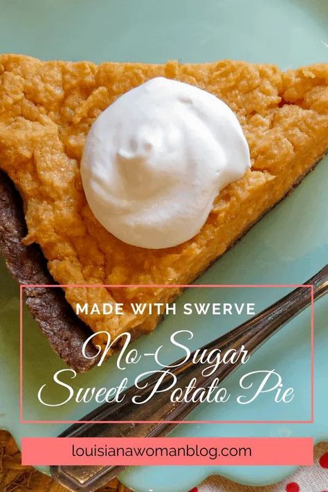 A Sweet potato pie made with Swerve sweetener for a low glycemic index that's delicious and helpful to those with sugar sensitivities. You'll never guess it's made without white sugar. #nosugarsweetpotatopie Low Carb Sweet Potato Pie, Keto Sweet Potato Pie Recipes, Keto Sweet Potato Pie, Sugar Free Sweet Potato Pie, Healthy Sweet Potato Pie, Low Carb Pecan Pie, Keto Pies, Low Carb Sweet Potato, Sugar Free Pie