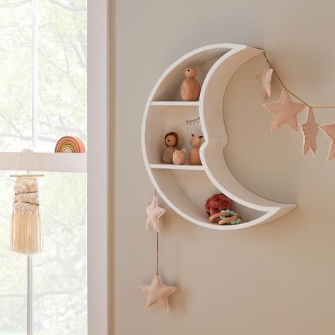 Furniture In Stock & Ready To Ship | West Elm Kids Shelves, West Elm Kids, Moon Nursery, Future Room, Stylish Curtains, Furniture Hacks, Organizing Ideas, Moon And Stars, Key Details