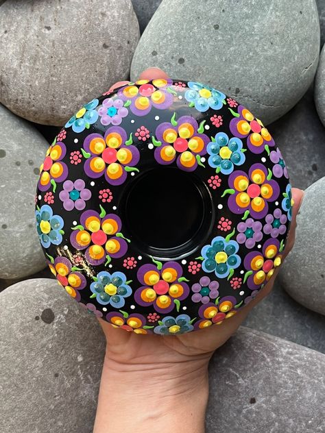 Hand Painted Mandala Tea Light Holder Polka Dot Unique Painted Stones Decorative Ornament Home Gifts Dot Art - Etsy UK Paint Dotting, Polka Dot Art, Christmas Mandala, Diy Rock Art, Mandala Painted Rocks, Mandala Rock Art, Stone Art Painting, Painted Mandala, Diy Glass Bottle Crafts