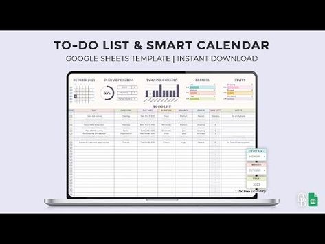 To-Do List & Smart Calendar - Task Tracker - Google Sheets Template (Pastel) - YouTube Google Sheets Project Planner, Google Sheets Checklist, Assignment Tracker Google Sheets, Daily Planner Google Sheets, Google Sheets Task Tracker, Google Calendar, Google Sheets, To Do List