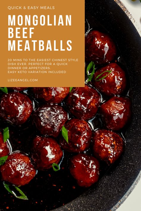 Mongolian Beef Meatballs - Lizee Angel Mongolian Beef Meatballs, Home Chinese Food, Mongolian Meatballs, Chinese Food Takeout, Pin Png, Meatball Dinner, Hey Ya, Recipe Generator, Mongolian Beef