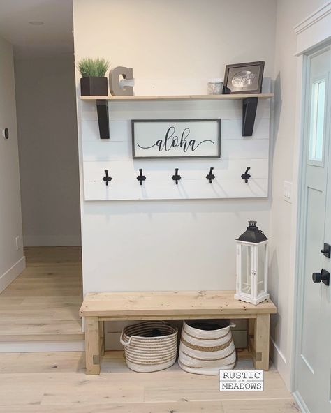 Small Entrance Mudroom Ideas, Entrance Shelf With Hooks, Cheap Entryway Ideas, Front Entrance Shelf With Hooks, Mobile Home Entryway Ideas, Enteyway Shelf, Entrance Ideas Entryway Small Spaces, Entry Way Shelf And Hooks, Diy Entry Shelf With Hooks