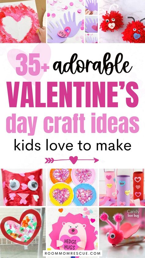 Help your students explore their creativity with over 35 easy DIY Valentine crafts for kids. Perfect for parents and teachers, these crafts are suitable for preschool and elementary students, making them a fun, educational activity for school events and hosting occasions. From simple handprint art to fun and easy projects, these crafts are sure to spark joy and creativity in your little ones. Get the best Valentine crafts, February crafts, and more at roommomrescue.com! Valentine Crafts For Parents, Toddler Valentine Crafts, Valentine Card Crafts, Emoji Valentines, Monster Valentines, February Crafts, Valentine's Day Crafts, Bug Crafts, Valentine's Day Crafts For Kids