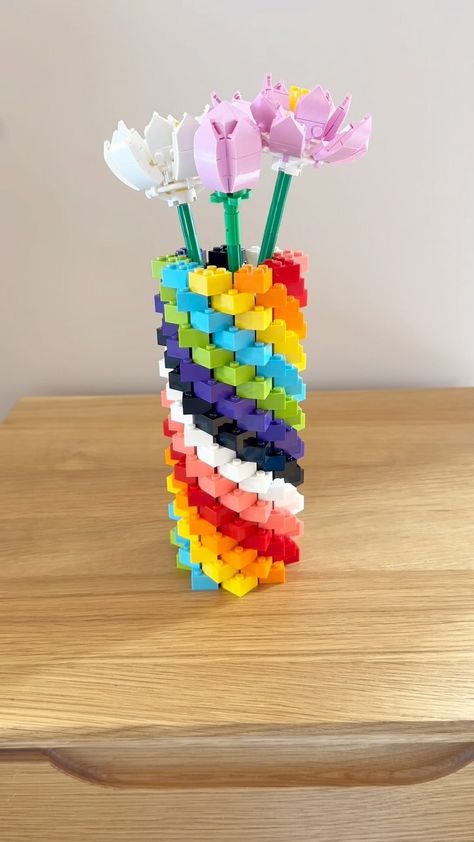 Thomas and Anda | Adding a splash of colour to my space with this handmade rainbow Lego vase!🌈🌸 Happy Mother’s Day! 🌷🪻💕 #legoreels #legovase… | Instagram Lego Creations Ideas, Lego Vase Diy, Lego Flowers In Vase, Lego Art Floral, Lego Vase Instructions, Vases For Lego Flowers, Lego Flower Vase, Lego Vase, Lego Presents