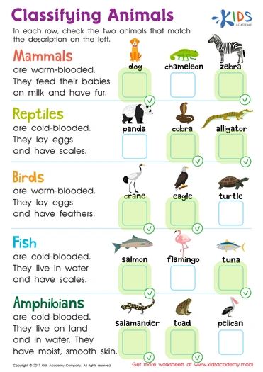 Mammals Worksheets For Kids, Animal Classification For Kids, Teaching Animal Classification, Domestic And Wild Animals Worksheets, Classifying Animals Worksheet, Needs Of Animals Worksheet, Classifying Animals, Free Reading Comprehension Worksheets, Biology Worksheet