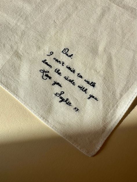 Hand-written Embroidered Keepsake Handkerchief - Etsy Remembrance Wedding, Handkerchief Embroidery, Embroidered Hankies, Diy Gifts For Dad, Embroidered Handkerchief, Unconventional Wedding, Wedding Handkerchief, Embroidered Wedding, Homemade Christmas Gifts