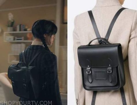 Wednesday: Season 1 Episode 1 Wednesday's Black Backpack Wednesday Addams Bag, Wednesday Addams Backpack, Wednesday Addams Stuff, Wednesday Addams Clothing, Wednesday Addams Outfit Aesthetic, Wednesday Style Outfits, Wednesday Backpack, Wednesday Bag, Black Backpack Aesthetic