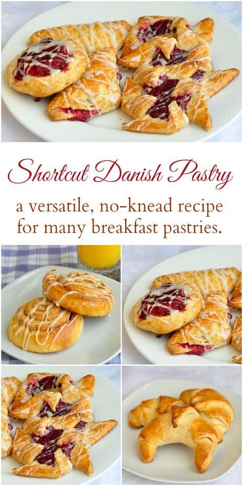 Danish Pastry - the easy way to make Fruit Danish & more.  Get the shortcut recipe for danish pastry dough that doesn't even have to be kneaded. Use it for Fruit Danish, Pinwheels, Turnovers, Crescents and more. Fruit Danish Recipe, Fruit Danish, Danish Pastry Dough, Pastry Dough Recipe, Easy Dough, Pastries Recipes Dessert, Danish Dough, Rock Recipes, Danish Pastry